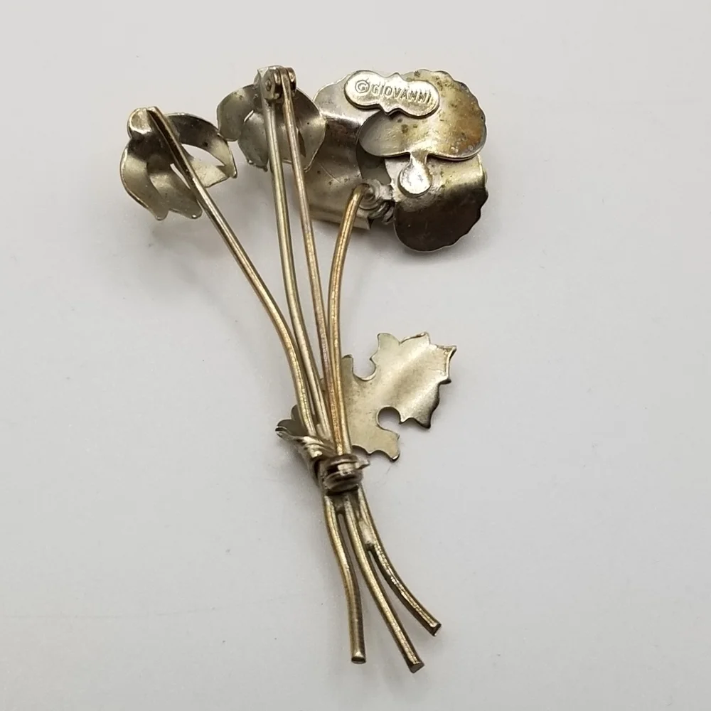 GioVanni Di Rocco Silver Tone Metal Wild Flower Pin Brooch Realistic Signed 70s